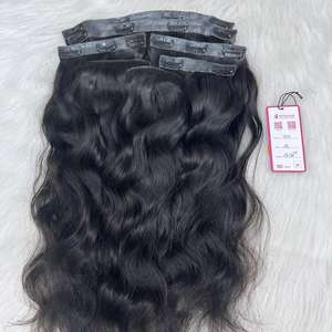 Vente en gros d'extensions de cheveux humains à pince sans couture invisible noire de qualité supérieure extension de cheveux à pince ondulée naturelle - Product Image 2