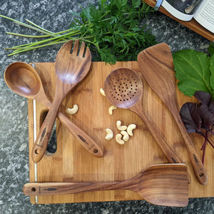 <b>Wood</b> <b>Spoon</b> <b>Set</b> 5 Pcs Natural Teak <b>Wood</b> Cooking Utensils <b>Set</b> for Kitchen, <b>Spoon</b> <b>Set</b> By B H Brothers - Product Image 4