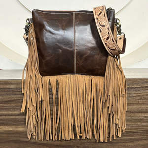 Wholesale Factory Price Handcrafted Genuine Cowhide <b>Leather</b> Fringe Bags Designer Floral <b>Tooling</b> Western Style Shoulder Purse - Product Image 5