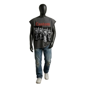 Custom High Quality Men's V-neck Sporty Tank <b>Top</b> 100% Cotton Soft Breathable Eco-Friendly Anti-Pilling Acid Wash <b>Rhinestone</b> - Product Image 3