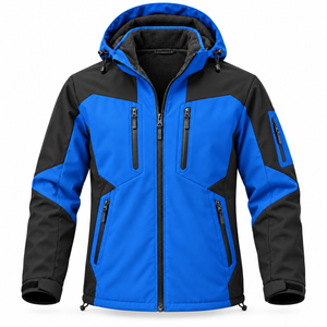 OEM Softshell Hiking Jacket <b>Men's</b> Winter Outdoor Wear Polar <b>Fleece</b> Lining Multi Pocket Detachable Hood Color Block Climbing - Product Image 2
