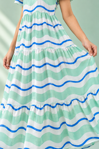 Vestido maxi de algodón y viscosa con estampado digital para mujer, vestido con volantes escalonados y cuello redondo de 56 pulgadas para uso en verano y resort - Product Image 4