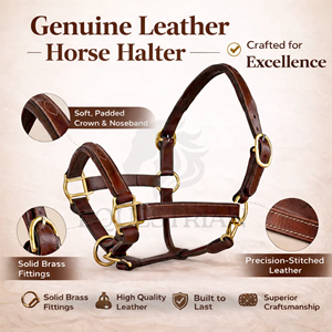 Premium <b>Leather</b> Horse Halter Padded Adjustable Brass Hardware <b>Headcollar</b> - Product Image 4