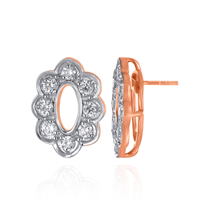 Boucles d'oreilles clous en diamant raffiné en forme de fleur classique, plaqué or rose, diamant blanc, couleur G, pour femme, mariage - Product Image 3