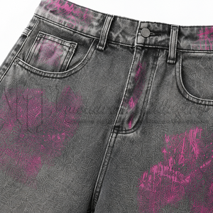 Pantalon en jean taille haute à jambe large pour homme, en coton, tie-dye, peint à la main, coupe ample, streetwear, mode printemps - Product Image 6