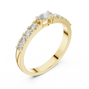 Anillo de Boda de Media Eternidad con Diamante Moissanita Corte Marquesa en Oro Amarillo para Mujer, Anillo Apilable de Promesa de Aniversario - Product Image 4