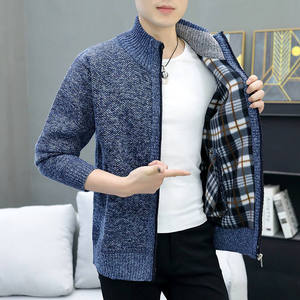 Autumn and Winter Men's Cotton/Bamboo Fiber Sweater Long Sleeve <b>Cardigan</b> Zipper <b>Coat</b> with Raised Rubber Print - Product Image 4