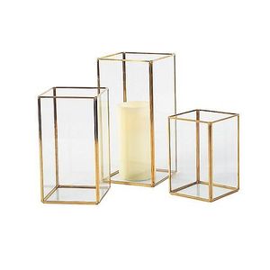 Square Glass <b>Candle</b> Holders with Gold Frame Set of 3 for Home Decoration Heat Resistant Reusable Pillar Holder - Product Image 1