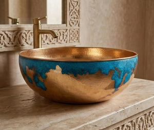 อ่างล้างหน้าทรงกลมสีน้ำเงินเคลือบผิวแบบ Patina ลดราคาพิเศษ ดีไซน์สวยงามเหมาะสำหรับเคาน์เตอร์ครัวในบ้าน มีจำหน่ายแล้ว - Product Image 2