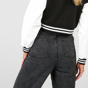 Wholesale Customized <b>Women's</b> Varsity Crop <b>Jackets</b> Top Selling Breathable <b>Leather</b> Sleeves Button Closure Crop Style <b>Jackets</b> - Product Image 5