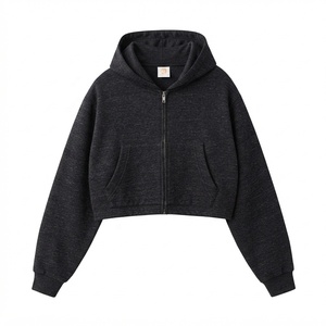 Apex Crest Apparel Women's Latest Design <b>Cropped</b> Hoodie <b>Zip</b>-<b>Up</b> Sweatshirt Solid Color Cotton Blend Knitted Full Sleeve Autumn - Product Image 5