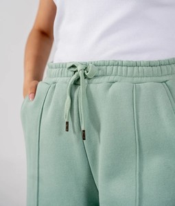 Pantalon de survêtement décontracté vert menthe pour homme, grande taille, broderie, taille élastique, cordon de serrage, poches latérales, tissu tricoté mi-lourd - Product Image 5