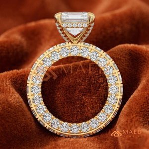 แหวนแต่งงานเพชรทรงมรกตทองคำ 14K สุดหรู พร้อมวงแหวนแบบ Eternity เต็มวง และดีไซน์ Halo ซ่อนสำหรับผู้หญิง - Product Image 3