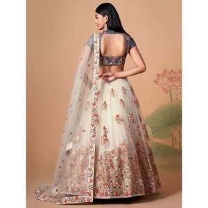 Off-White Embroidered <b>Net</b> Plus Size Lehenga Choli for Sangeet - Product Image 6