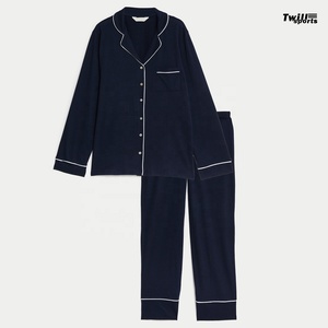 Pyjama d'été personnalisé OEM pour femme, style sportif, 100 % coton molletonné, écologique, séchage rapide, manches longues, ensemble uni - Product Image 2