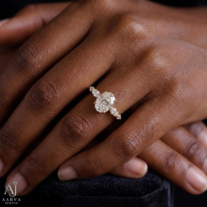 Anillo de Compromiso de Moissanita con Corte Ovalado, Oro Amarillo de 14K, Chapado en Oro, con Engaste de Garras, para Mujer - Product Image 4
