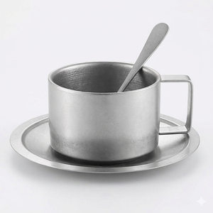 Ensemble de tasses à thé vintage Tasse à thé de luxe en acier inoxydable à double paroi avec soucoupe dans un design classique élégant - Product Image 1