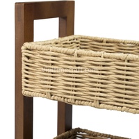 2-laags ecologisch verantwoorde opvouwbare multifunctionele moderne keukenorganizer aanrechtblad handgeweven stro papier touw opbergbak houten