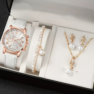 5PCS/Set Women's Luxury Sport Charm Watch Fashion Roma Dial Silicone Band Quartz Watches Pearls Jewelry Set - Product Image 3