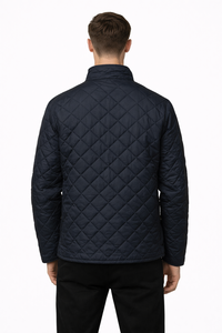 <b>Men</b> <b>Navy</b> Blue <b>Quilted</b> Winter <b>Jacket</b> Lightweight Diamond Pattern Puffer Coat Full Zip High Neck Casual Warm Outerwear - Product Image 3
