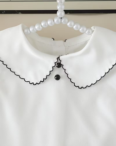Girls White Short Sleeve Top Peter Pan Collar Black Elastic Waist Shorts Sweet Style Two Piece Set Polyester/Cotton Comfortable - Product Image 5