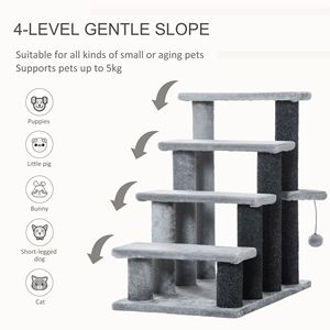 "Cat/<b>Dog</b> Stairs 4-Level Kitten Climber Light Grey with Hanging Play <b>Ball</b> & Bed/Sofa Steps" - Product Image 4
