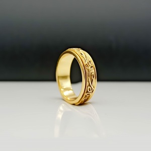 18k Gold Plated Flower Design <b>Spinner</b> <b>Ring</b> Handmade Fidget Anxiety Relief Sterling Silver Meditation <b>Ring</b> Unisex Jewelry - Product Image 1