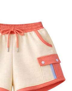 Conjunto de dos piezas casual para mujer: Sudadera corta con cremallera y pantalones cortos con bloques de color amarillo, azul y naranja, bolsillos tipo cargo, de poliéster y algodón, al por mayor. - Product Image 6