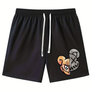 Ensemble T-shirt et short pour homme en jersey noir, style streetwear, avec imprimé graphique sur le devant, short à taille élastique, tenue décontractée d'été - Product Image 3