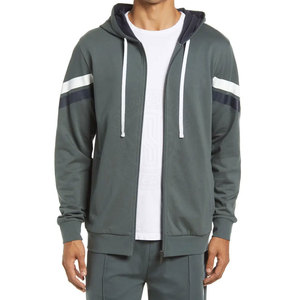 Sweat-shirt à capuche zippé pour homme, couleur unie beige, coupe décontractée, coupe régulière, tissé en polyester, coupe-vent, pour l'automne - Product Image 1