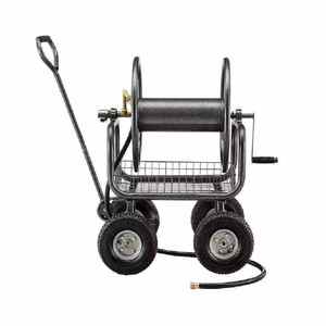 Chariot enrouleur de tuyau d'arrosage haut de gamme en acier inoxydable à 4 roues, robuste, anti-corrosion, avec housse étanche et tuyau d'arrosage réglable - Product Image 2