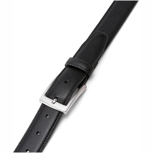 Ceinture Formelle en Cuir Véritable Noir Uni en Peau de Vache avec Boucle Ardillon Argentée Rectangulaire Durable et Ajustable pour Hommes et Femmes - Product Image 1