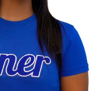 เสื้อยืดเชนิลสีน้ำเงิน Finer Zeta Phi Beta สำหรับผู้หญิง ปักลายตัวอักษรสมาคมพี่น้องกรีก เสื้อยืดลำลอง - Product Image 3