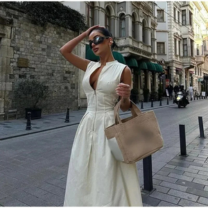 Nouvelle Robe Longue Décontractée pour Femme, Modèle Été, Tendance, Une Pièce, Fermeture Éclair Avant, Sans Manches, Coupe Ajustée à la Taille, Idéale au Quotidien - Product Image 4