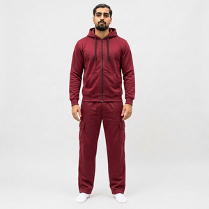 Men's <b>Burgundy</b> Hooded Reversible Breathable Heavyweight Tracksuit Full Sleeve Drawstring Closure Solid Color Casual Wear Regular - Product Image 1