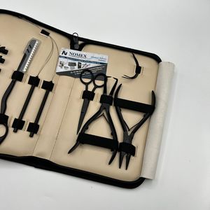 Black Matte Weft and Microbeads Stainless Steel Hair Extension <b>Pliers</b> Tools Kit <b>Set</b> With Razor Loop Tool and Nude Case - Product Image 4