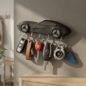 <b>Car</b> Shape Zinc Metal Wall Mounted Key Holder with 5 Hooks for Entryway Key Organization Novelty Design - Product Image 6