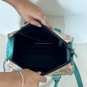 Bolsa de Viaje de Cuero Floral Hecha a Mano, de Gran Capacidad, Precio al por Mayor, Cuero Genuino de Vaca, Bolsa de Viaje Tipo Duffel para Mujer - Product Image 6
