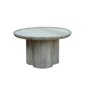 Mesa de Centro Moderna de Lujo en Madera Sólida con Diseño Festoneado, Estilo Minimalista con Base de Pedestal, Acabado Natural y Detalle de Bandeja en la Superficie - Product Image 2