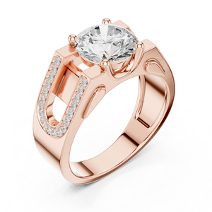 Rose Gold Lab Grown <b>Diamond</b> Wide Band <b>Ring</b> for Women, Round Cut Solitaire with Pavé Accents, Modern Engagement Fine Jewelry - Product Image 4