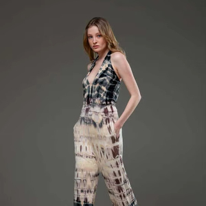 Mono de pierna ancha con cuello en V y estampado Tie Dye para mujer, informal, holgado, estilo bohemio, para verano, ropa de playa - Product Image 1