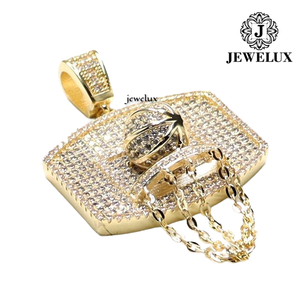 Pendentif JEWELUX Iced Basketball Hoop en argent 925, perle d'eau douce, plaqué or 22 carats, breloque Hip Hop tendance, unisexe, anniversaire, IGI - Product Image 1