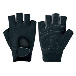 Gants mi-doigts respirants en maille unisexe pour l'été, avec fermeture auto-agrippante, en PU noir et gris - Product Image 2