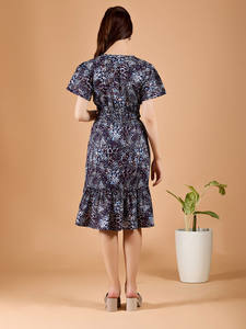 Vestido Midi de Algodón con Encaje y Estampado Floral Digital, Ecológico, Cintura Natural, Manga Corta, Alta Calidad, Venta al Por Mayor para Mujer - Product Image 3