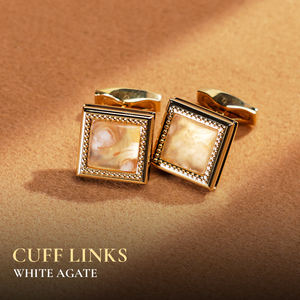 Pierre précieuse Feng Shui en agate blanche VIP, pince à cravate assortie plaquée or 18 carats – Collection Tinh Vu |   Fabriqué au Vietnam - Product Image 1