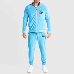 Men's <b>Light</b> Blue Tracksuit Set Full Sleeve Zipper Front Skull Print Casual Wear Spring Breathable Polyester Joggers - Product Image 1