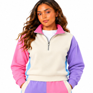 <b>Womens</b> Funnel Neck Sweat Top and Joggers Set Colorblock Two Piece Lounge Outfit Pink <b>Purple</b> Cream Blue Casual <b>Tracksuit</b> Clothing - Product Image 1
