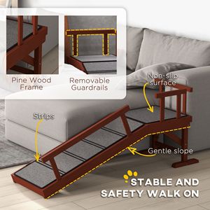 Rampa per Cani in Legno Marrone da 49 Pollici con Superficie Antiscivolo e Ringhiere Rimovibili, Cucce e Mobili per Animali Domestici - Product Image 5