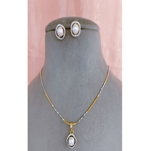 Chic Stylish Gold <b>Silver</b> Polish With CZ Stones Look Pendent Set Necklace with <b>Earrings</b> for Women for Party Wear For Women - Product Image 1