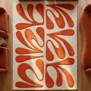 Tapis de luxe en laine orange ivoire, fait main, contemporain, tufté, adapté aux animaux domestiques, extra épais, à poils moyens, tapis design pour salon - Product Image 4